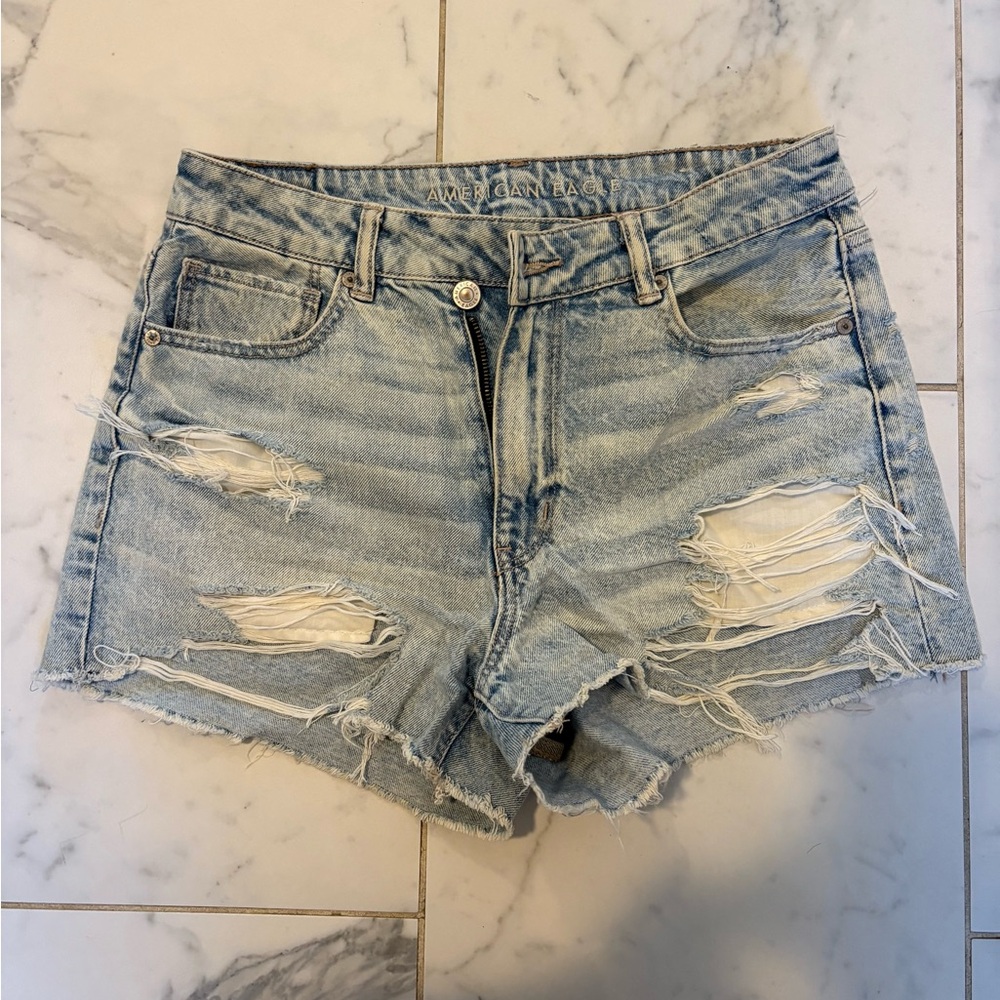 American Eagle Outfitters Women's Ripped Jean Shorts - Light Blue